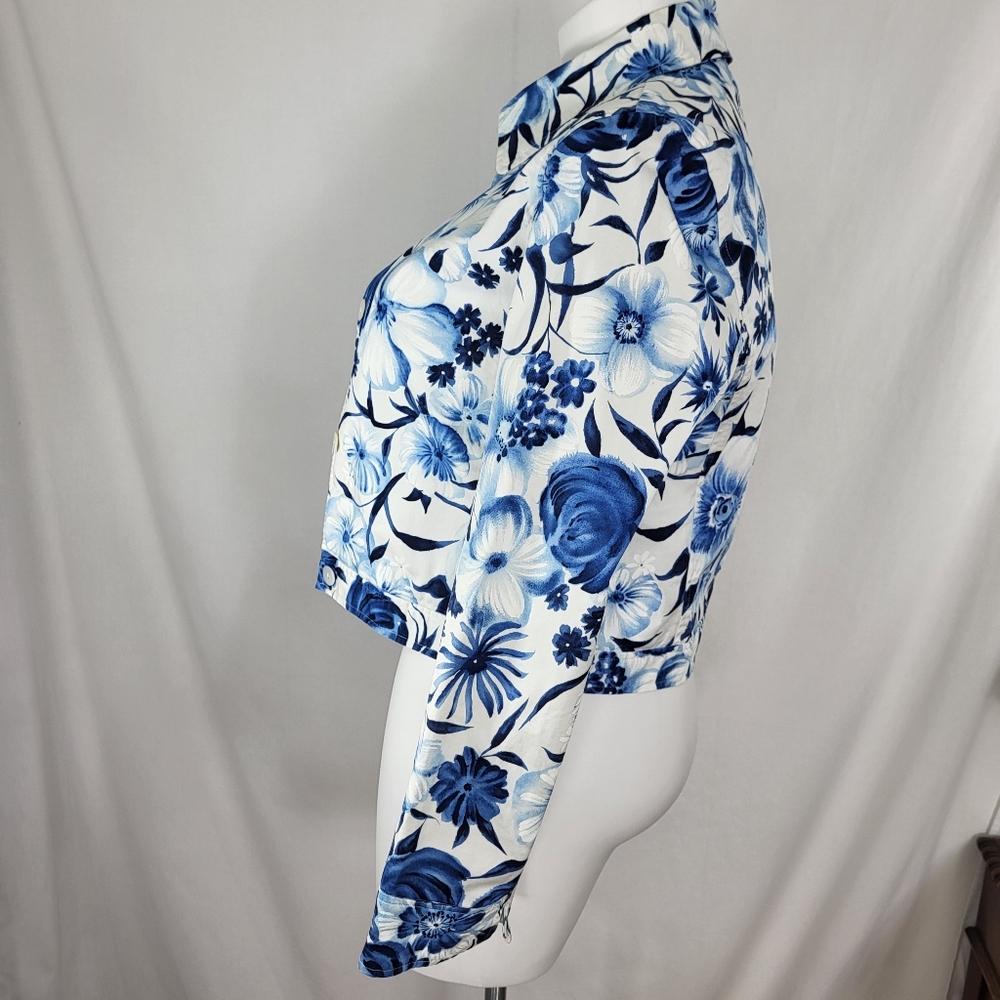David Brooks Lightweight Floral JACKET Womens Size M Blue White Button Up Vtg - Picture 4 of 16